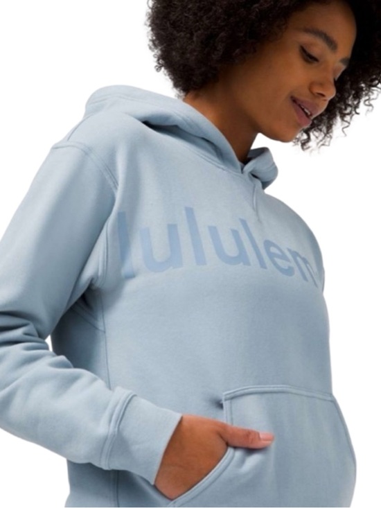 lululemon athletica Tops - LULULEMON All Yours Chambray Large Logo Wordmark Hoodie Sweatshirt Size 8